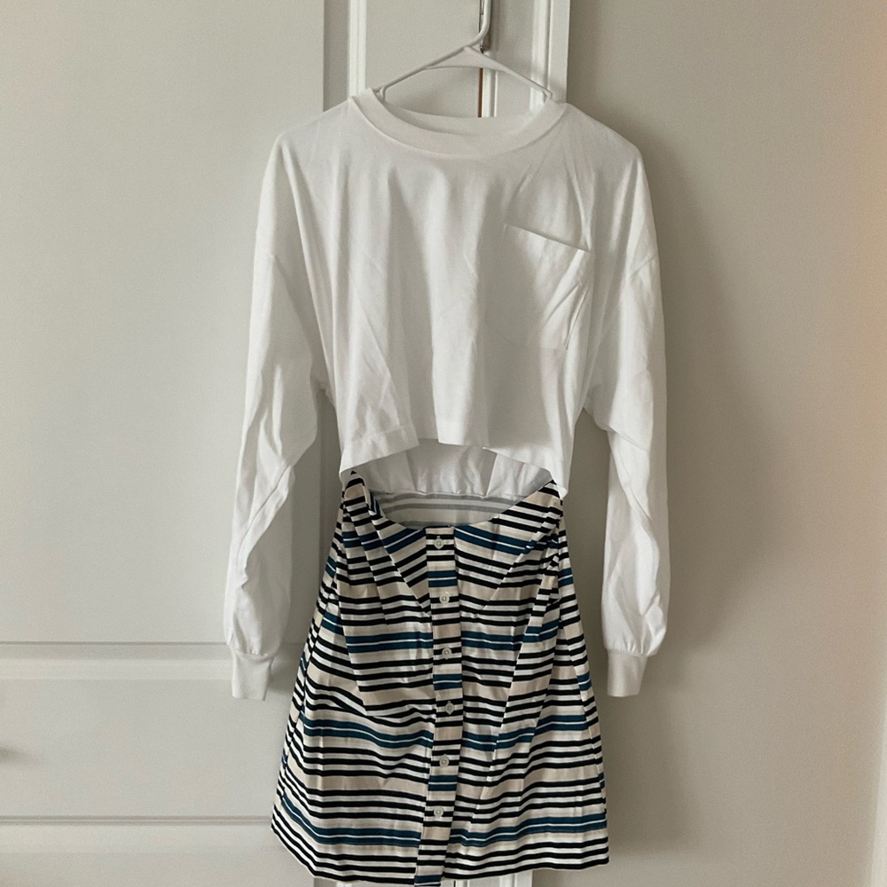 Zara White and Blue Striped Dress